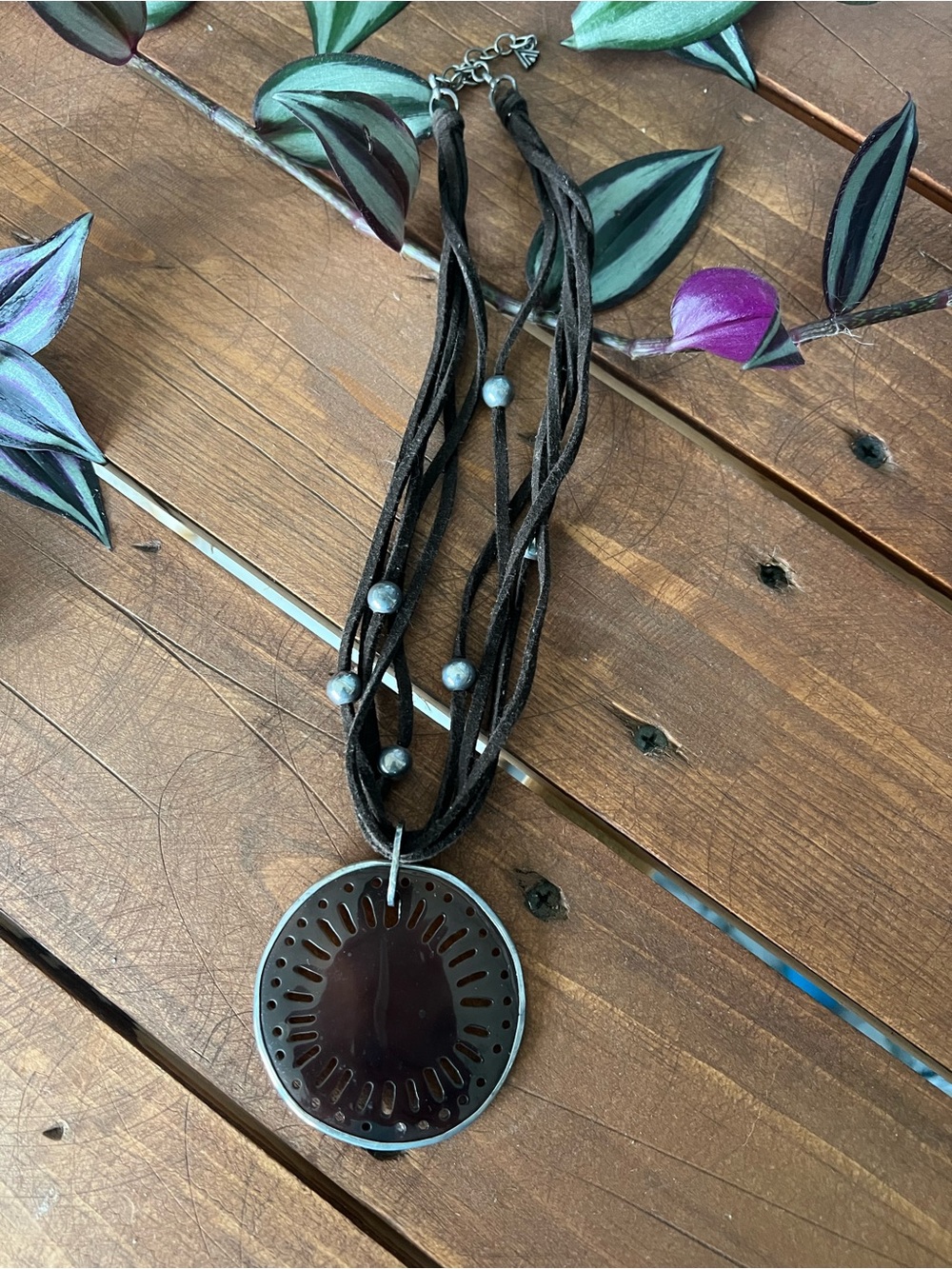 Silpada Women's Retired Pen Shell Suede and Sterling Silver Necklace